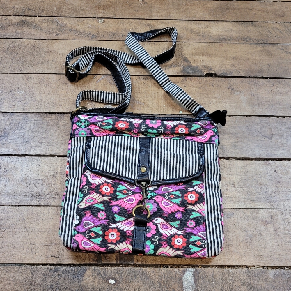 No boundaries Crossbody black and white cloth striped purse/bag